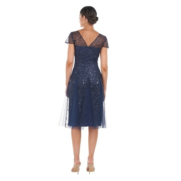 JS Collections Alyssa Sequin Godet Cocktail Dress Navy 6 - Picture 2 of 12
